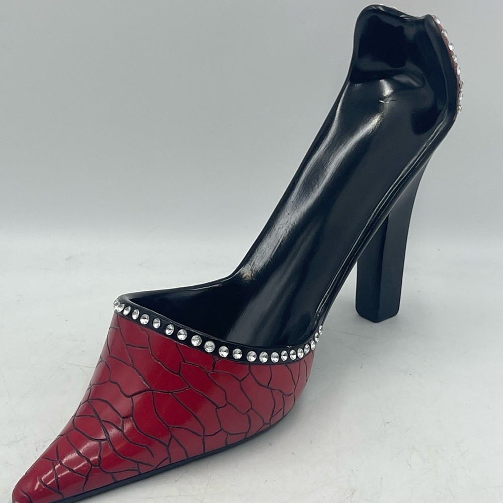Stiletto High Heel Shoe Wine Bottle Holder Hand-Painted Poly Stone & Rhinestones